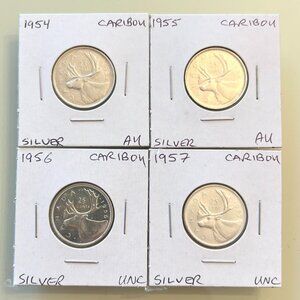 Canada 1954, 1955, 1956 & 1957 Silver 25¢ Quarters! 4 coins total